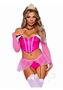 Leg Avenue Dreamy Princess Velvet Boned Crop Top With Jewel Accent, Garter Panty With Peplum Skirt, Removable Clear Straps, And Crown Headband (4 Piece) - Small - Pink